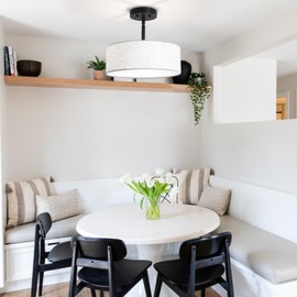 ALISADABOY Black Chandeliers with Lampshade Modern Chandelier 12.59 inches Contemporary 3 Light Semi Flush Mount Ceiling Light Drum Light Fixture for Kitchen Entryway Closet Hallway Bedroom