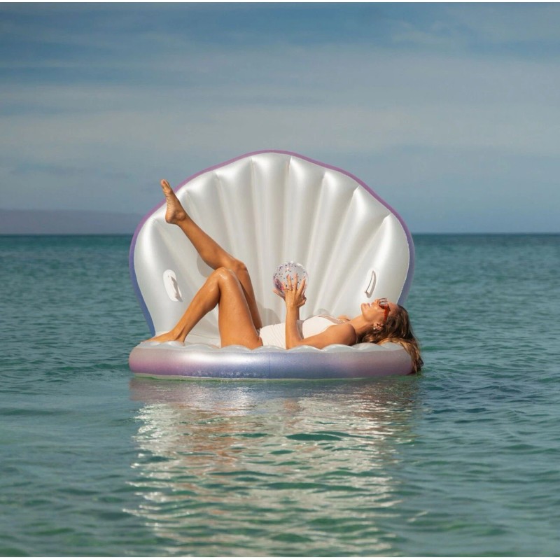 Poolcandy Inflatable Pool Float Giant Oyster Shell Lounge &Glitter Beach