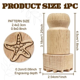 OLYCRAFT Wooden Stamp 2.5 cm Starfish Round Stamp Round Pottery Stamp Small Stamp Wooden Clay Stamp Round Wooden Stamp Oceans Wooden Stamp for Card Making DIY Crafts Letters Diaries