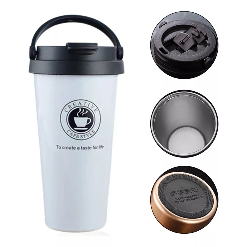 Francisco® Vaso Termo De Acero Inoxidable Con Tapa Y Asa