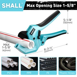 SHALL PVC Pipe Cutter, Cuts up to 1-5/8”, Heavy-Duty Aluminum Ratchet Pipe Cutter Tool for PVC, PPR, PE, PEX, Plastic Hoses & Plumbing Pipes, Fast Pipe Tube Cutters with High Performance SK5 Blade