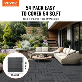 54 Pack Interlocking Deck Tiles 12"x12" 54 Sq. ft Waterproof Plastic Outdoor Flooring for All Weather Patio Floor Decking CoverQuantity: 54 PCS, Color: Dark Gray - PP Color