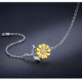 Cuoka Sunflower Bracelet 925 Sterling Silver Sunflower Jewelry Sunflower Mother Day Gift Summer Jewelry For Women with Gift Box