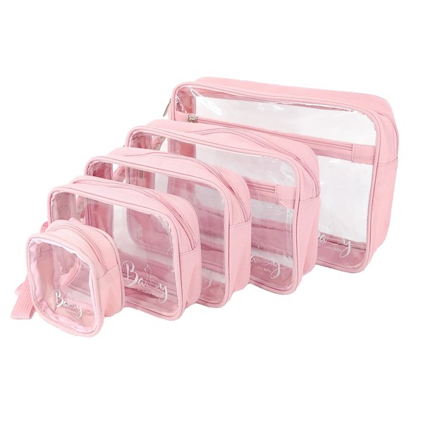 Llama Bella 5 Piece Diaper Bag Organizer Pouch Set, Clear with Straps and Pacifier Case - Pink