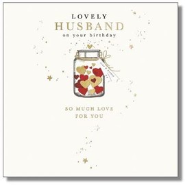Paperlink Husband' Male Birthday Card for Men - Love Hearts in a Jar with Gold Foil - Eco-Friendly and Recyclable
