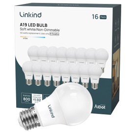 Linkind A19 LED Light Bulbs, 60W Equivalent LED Bulbs, 8.5W Energy Efficient, 2700K Soft White Light Bulbs, 800 Lumens Non-Dimmable Bulbs, E26 Standard Base for Bedroom Home Office, 16 Packs