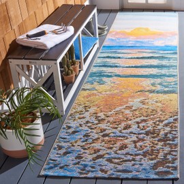SAFAVIEH Barbados Collection Runner Rug - 2'8" x 10'5", Gold & Blue, Sunset Waterproof Washable Design, Non-Shedding & Easy Care, Indoor/Outdoor & Washable-Ideal for Patio, Backyard, Mudroom (BAR581C)