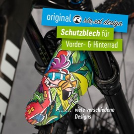 RIESEL DESIGN® Mudguard Set (1 x Mud: PE + Col:oss) - MTB Mudguard Including Cable Ties/Stylish Bicycle Mudguard & Modern Mountain Bike Mudguard for Any Bike Size (flowmingo set)