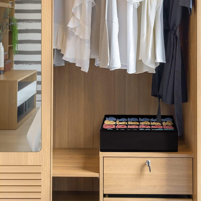 DIMJ Storage Boxes for Socks, 24 Cell Drawer Organiser, Foldable