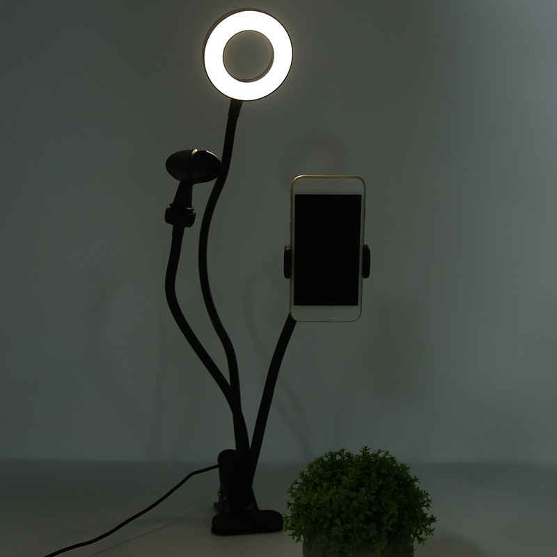 USB LED Ring Fill Light Lamp with Phone Holder Microphone