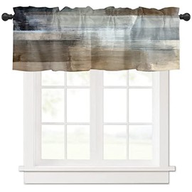 Brown Graffiti Art Valances for Windows Brown Gray White Oil Painting Art Abstract Rod Pocket Short Window Valance Curtains Home Decor Window Treatment for Kitchen Living Room Bedroom 54x18in