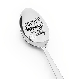Dad Daddy Father Gifts for Men, Fathers Day Birthday Gifts for Dad Father from Daughter Son Good Morning Daddy Spoon Engraved Coffee Tea Ice Cream Lovers Gift Spoons