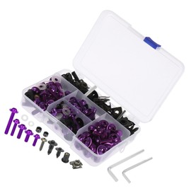 Motoforti Universal Motorcycle Fairing Body Bolt, Aluminium Plastic Nylon, Purple, 195 Pc