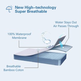 Bedecor Mattress Protector 180 x 200 cm Waterproof Breathable Bamboo Mattress Topper Waterproof Mattress Protector
