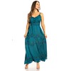 Sakkas Stonewashed Rayon Embroidered Adjustable Spaghetti Straps Long Dress -