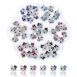 VCEOW 48pcs Kawaii Kitty Nail Charms Cute 3D Cat Glitter Metal Rhinestone Crystals Gems Nail Art Accessories for DIY Manicures,Jewelry Making,Crafts Design
