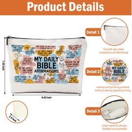 2PCS Daily Affirmations for Women Scripture Bible Verse Makeup Bag, Faith Christian Gifts for Women Mental Health Gifts for Female Sister Birthday Friendship Mothers Day Travel Toiletry Cosmetic Bag