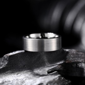 King Will 8mm Tungsten Wedding Rings for Men Gunmetal Plated Pipe Cut Brushed Men's Wedding Band Gifts for Him Size 7-14 Comfort Fit 10