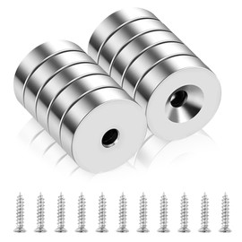 ASOFTY Pack of 10 Neodymium Magnets, Extra Strong Magnets with Hole, Countersunk Head Round Magnet Magnets with Screws, Magnets Strong Pot Magnet for Kitchen, Office, Warehouse, Garage (20 mm)