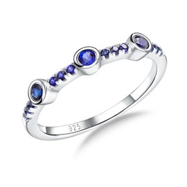 AGRULE Blue Sapphire Rings Sterling Silver 1.7mm Wedding Band 0.3 Cttw Half Eternity Band Ring for Women September Birthstone Ring, Size 6
