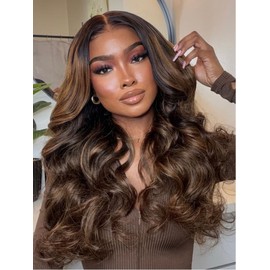 UNICE V Part Glueless Wig Balayage Brown Flip Out Bang Curl Yaki Wavy Upgrade U Part Human Hair Drawstring Wigs No Leave Out Beginner Friendly Wig 150% Density 18 Inch
