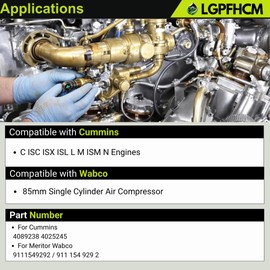 4089238 4025245 Air Compressor Head Repair Kit 85mm Single Cylinder Compatible with Cummins C ISC ISX ISL L M ISM N Engines Compatible with Wabco 9111549292