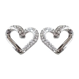 Hiqmic 925 Sterling Silver Hollow out Heart shaped CZ Zirconia Earrings Ear Stud Piercing White Gold Plated Fashion Jewelry, WK90200-Silver