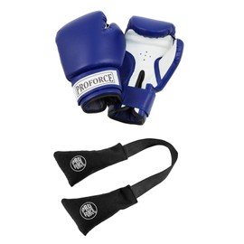 ProForce Leatherette Boxing Glove Bundle with Glove Guard Deodorizer (Blue with White Palm, 24 oz), Blue/White