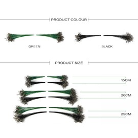 EVERBAY Fishing Leaders Anti Bite Stainless Steel Fishing Line with Swivels Snap Wire Leader for Connect Lures Bait Rig Hooks, Nylon-Coated Fishing Gear Fishing Gift, Green, 25cm/30pcs