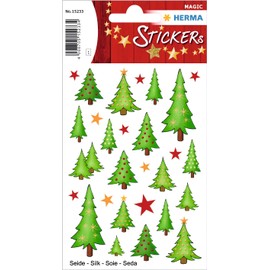 HERMA 15233 Christmas Tree Stickers, Small, Large, Pack of 28, Christmas Stickers Made of Silk Fabric with Stars, Fir Tree Motif, Children's Labels for Christmas Decoration, Gifts, Advent Calendar,