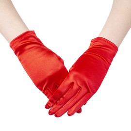 JISEN Women 20s Satin gloves Formal Bridal Banquet Party Wedding Opera Colorful Mitten 9 Inch Red
