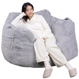 WLIVE Giant Bean Bag Chair, Bean Bag Sofa with Armrests for Adults, Bean Bag Couch with High-Density Memory Foam for Livingroom, Bedroom, Grey