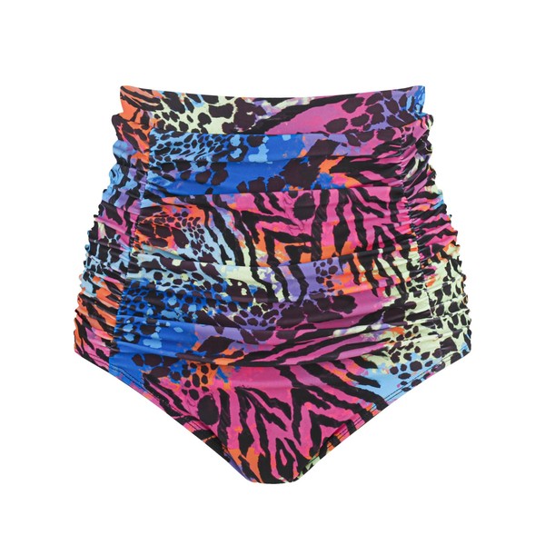 RELLECIGA Women's Animal Print High Waisted Ruched Bikini Bottom Size