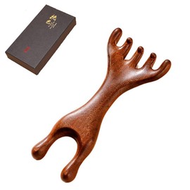 M.lemo925 Golden Sandalwood Massager Tool Eye Massage Device Scalp Gua Sha Wooden Comb Forehead Massage Tools with Gift Box (5+2-Claws)