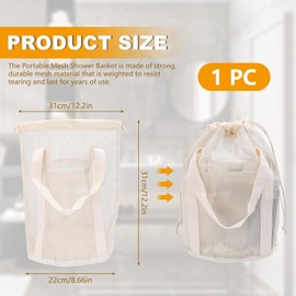 Hanging Bathroom Shower Tote Bag with Drawstring and Side Pockets, 1Pc Quick Dry Mesh Shower Caddy Bag with Handle,Quick Dry Mesh Toiletry Bath bag for Swimming Gym