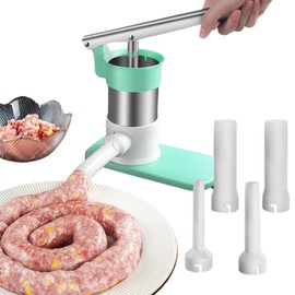 GOVNPJ Stainless Steel Sausage Stuffer - 1.1 lb Capacity Manual Sausage Maker with 4 Stuffing Tubes & 20 S-Hooks - Vertical Design for Easy Home Meat Processing