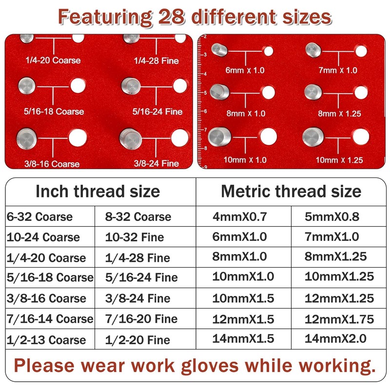 Nut and Bolt Thread Checker, Aluminum Alloy 44 Thread Sizes