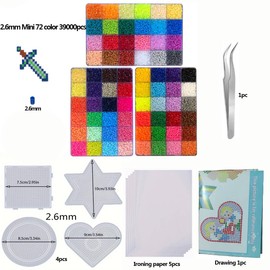 ZLLBTMO 39000 Pcs Fuse Beads Kit for Craft Making 72 Colors 2.6mm Mini Small Iron Beads Set for Aduld Kids, with Box, 4 Pegboards, 1 Drawing, 1 Tweezers, 5 Ironing Paper