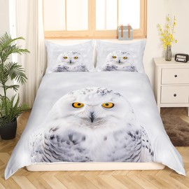 Feelyou Owl Duvet Cover Bird Decor Bedding Set 3D Animal Printed Comforter Cover for Boys Girls Children Teens Bedroom Decor Snowy Owl Bedspread Cover Twin Size with 1 Pillow Case (No Comforter)