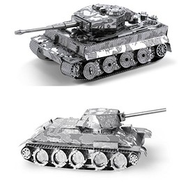 Metal Earth 3D Laser Cut Models - Tiger I Tank and T-34 Military Tank WWII = Set of 2