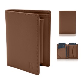 LOGAN & BARNES Zurich Men's Mini Wallet with TÜV Tested RFID Protection - Small Wallet Men's Portrait Format - Thin Wallet Men's Model, brown, Classic