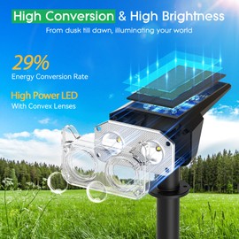 WdtPro Solar Lights Outdoor Waterproof IP65, High-Powered LED Solar Landscape Lights with Convex Lens, 2 Modes Spotlights for Pathway Yard Garden Outside, Cool White, 4 Pack