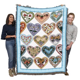 Hearts to You - Judy Hand - Blanket Throw Woven from Cotton - Made in The USA (72x54)