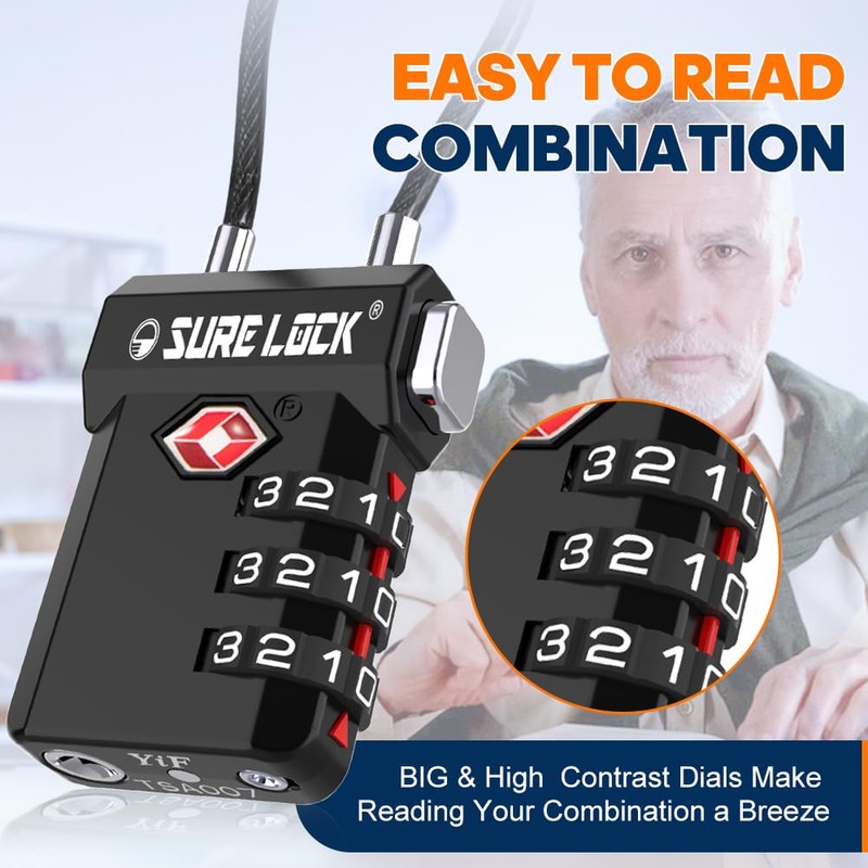 SURE LOCK TSA Approved Cable Luggage Lock TSA Locks for