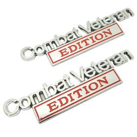 WULIDE 2PC Combat Veteran Edition Emblem Car Bumper Metal 3D Badge Decal Sticker Replacement for F-150 F250 F350 Motorcycle Truck SUV Cruise Ship Tank 5.9'' x 1.4'' Silver/Red