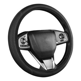 Black Steering Wheel Cover, Soft Leather Steering Wheel Cover Anti-slip Elastic Auto Steering Protector Breathable Car Wheel Cover Universal Size 37-38cm(14.5-14.9inch) (Black)