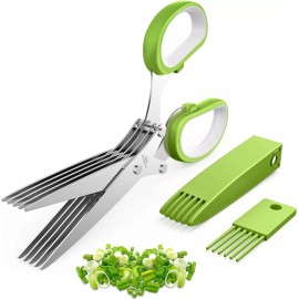 Unbranded Herb Scissors, Kitchen Herb Shears Cutter with 5 Blades and Cover, (GREEN)