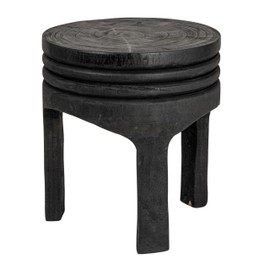 Creative Co-Op Paulownia Wood Carved Stool, Matte Black Finish