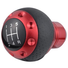 Padaodao 5 Speed Shifter Knobs Leather Shift Head Car Gear Lever Stick Handle fit Most Manual Automatic Vehicles SUV Trucks, Red