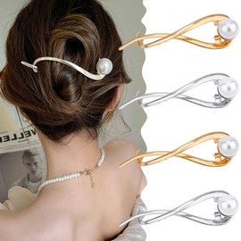 AHONEY Ahoney 4 Pcs Pearl Barrettes for Women - 4.2 French Hair Clips with Fancy Pearls for Thick Hair (Silver+Gold)